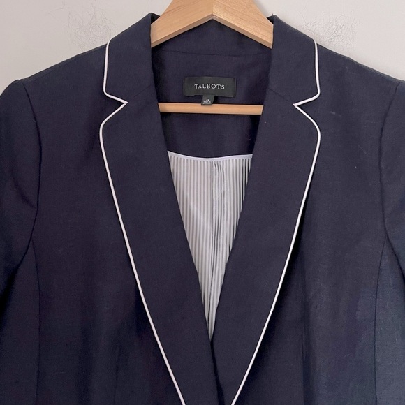 Talbots 100% Linen Navy Nautical Sailor Gold Button Blazer Jacket Preppy Trend - Picture 2 of 15